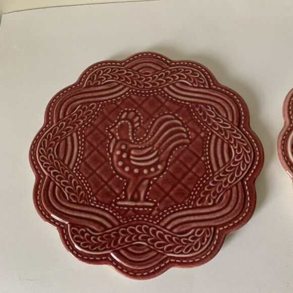 Longaberger Pottery 2 Trivets American Craft Originals Paprika Rooster Ceramic - Picture 2 of 8